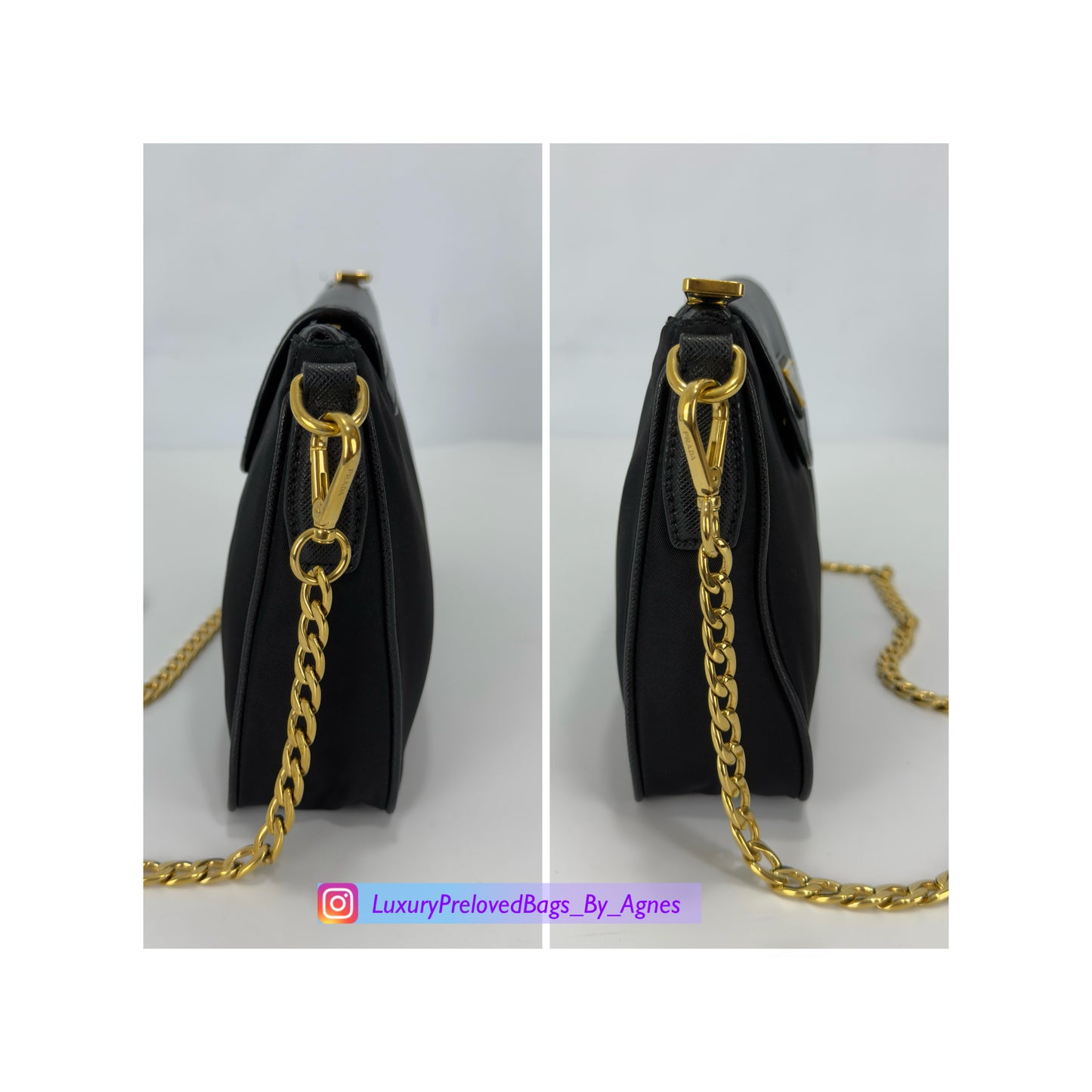Prada Black Tessuto Nylon Saffiano Chain Crossbody Bag