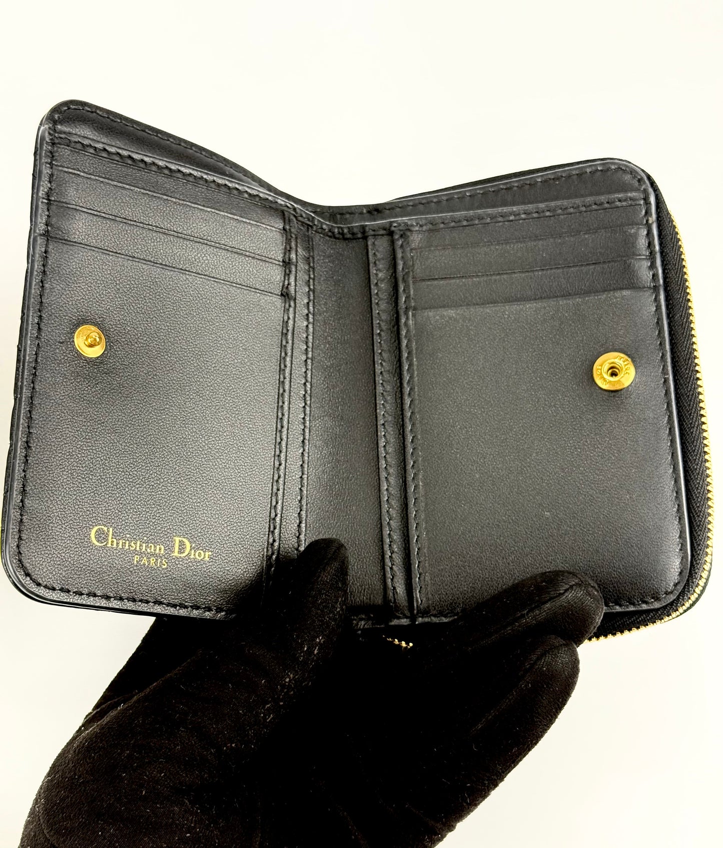 Dior Caro Scarlet Wallet In Black Supple Cannage Calfskin