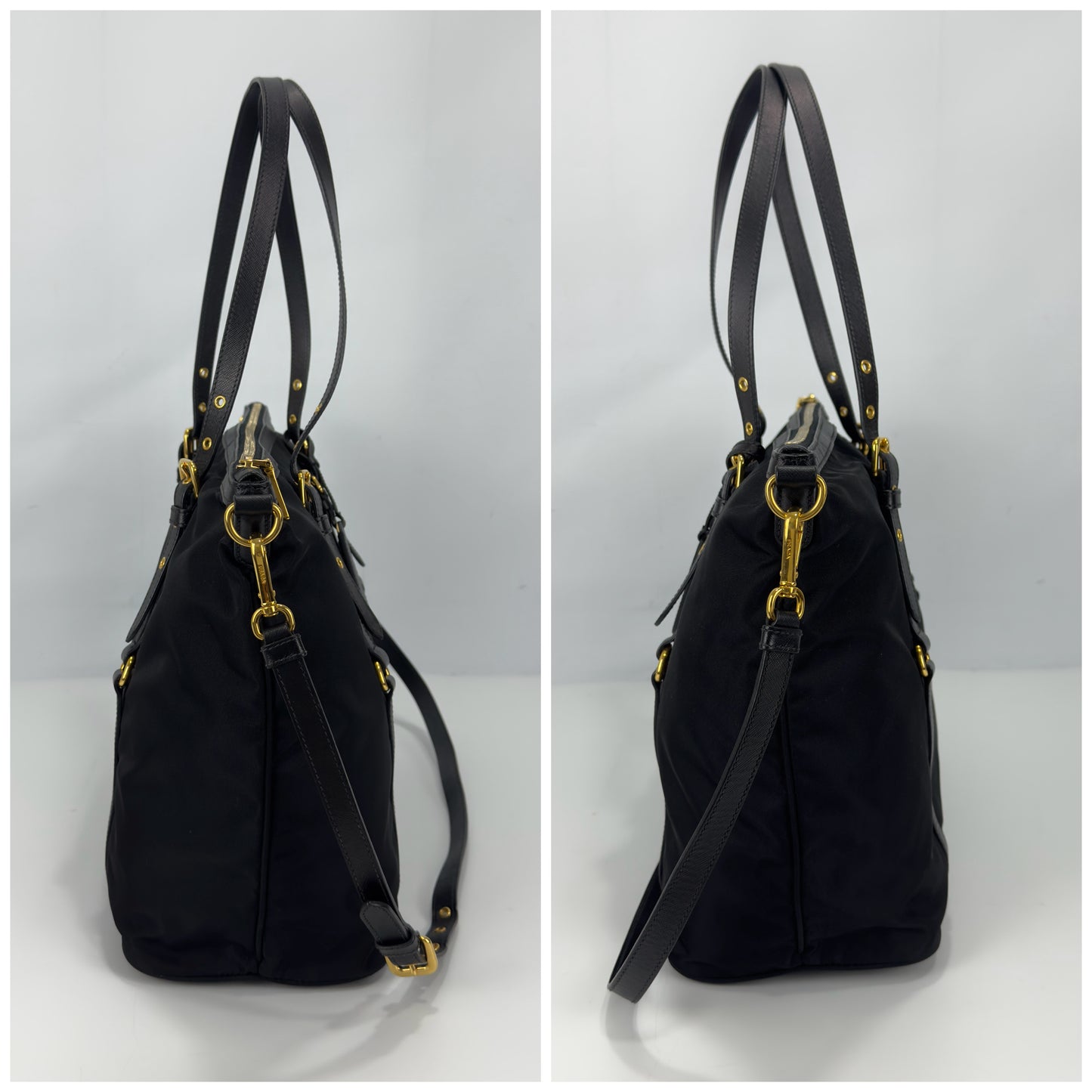 Prada Black Tessuto Nylon And Saffiano Leather Tote Bag