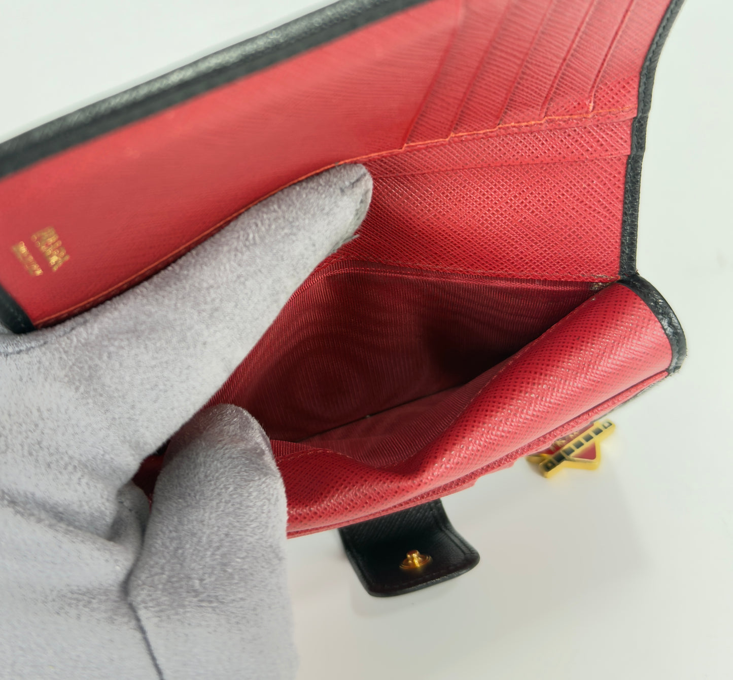 Prada Saffiano Wallet With Robot Charm