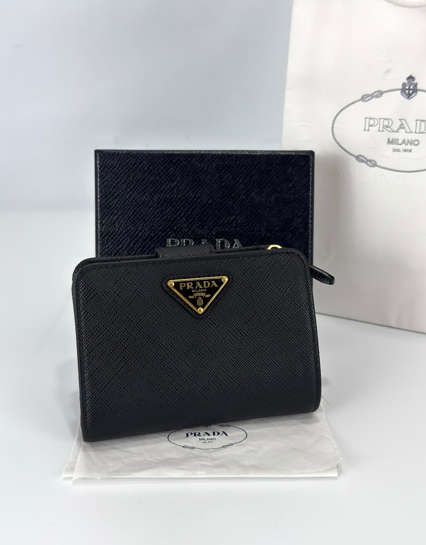 Prada Black Small Saffiano Leather Wallet