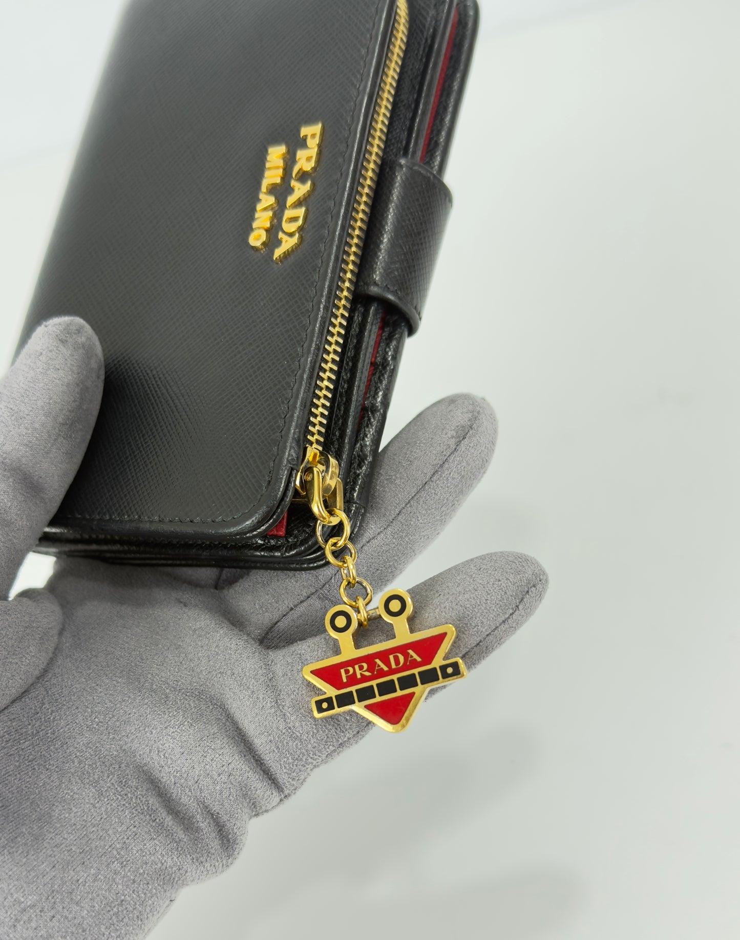Prada Saffiano Wallet With Robot Charm