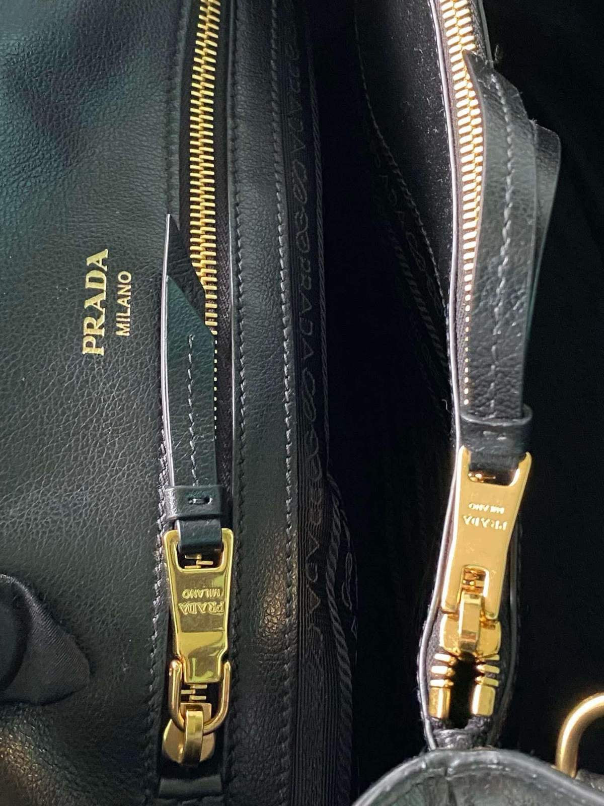 Prada Glace Calfskin Embossed Logo Tote Black