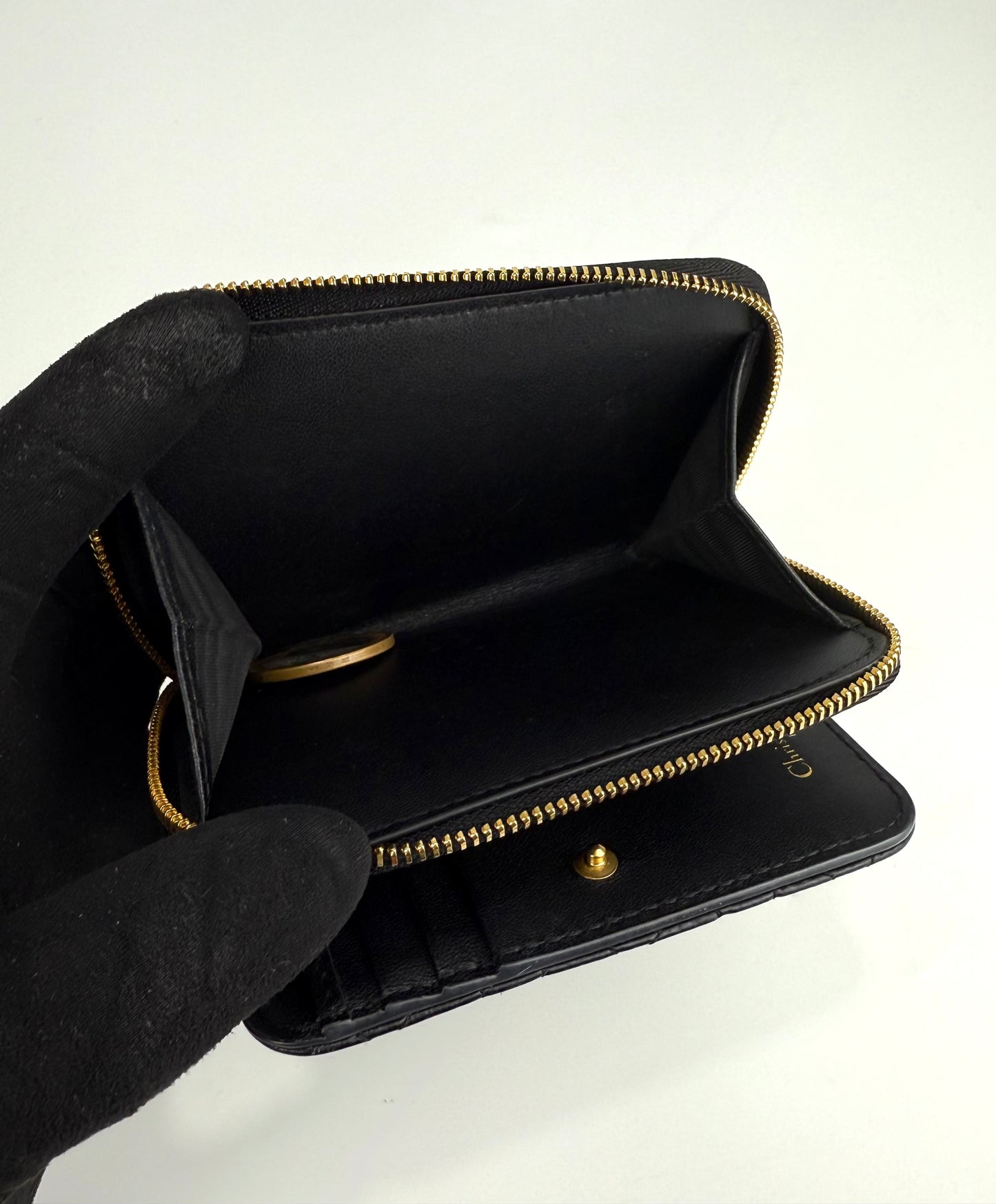 Dior Caro Scarlet Wallet In Black Supple Cannage Calfskin