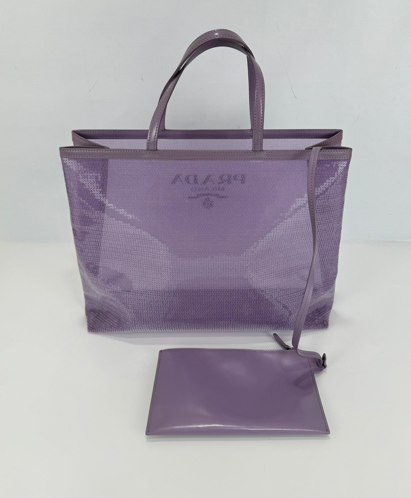 Prada Mesh Paillettes Spazzolato Logo Shopping Tote Lilium