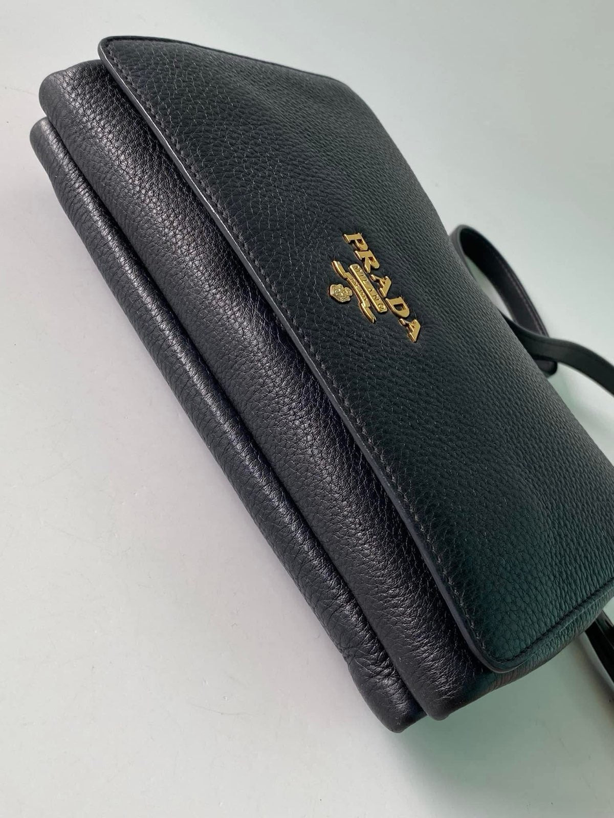 Black Vitello Daino Leather Flap Crossbody Bag with 3 compartments