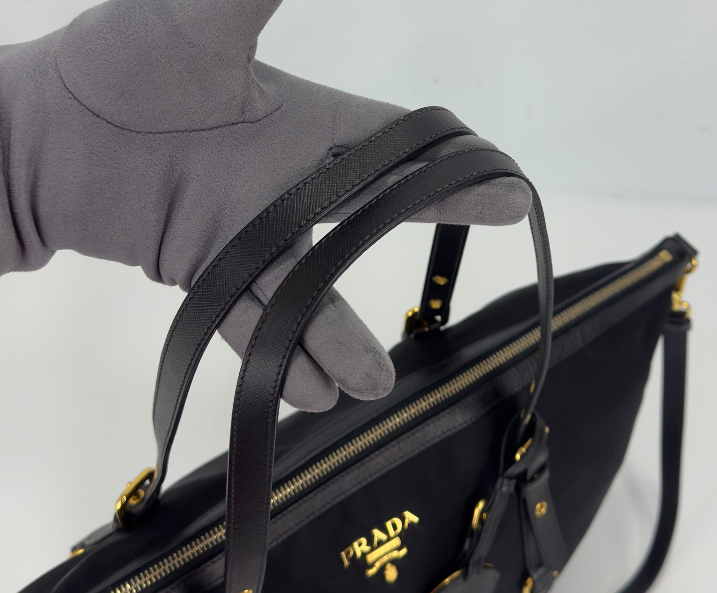 Prada Black Tessuto Nylon And Saffiano Leather Tote Bag