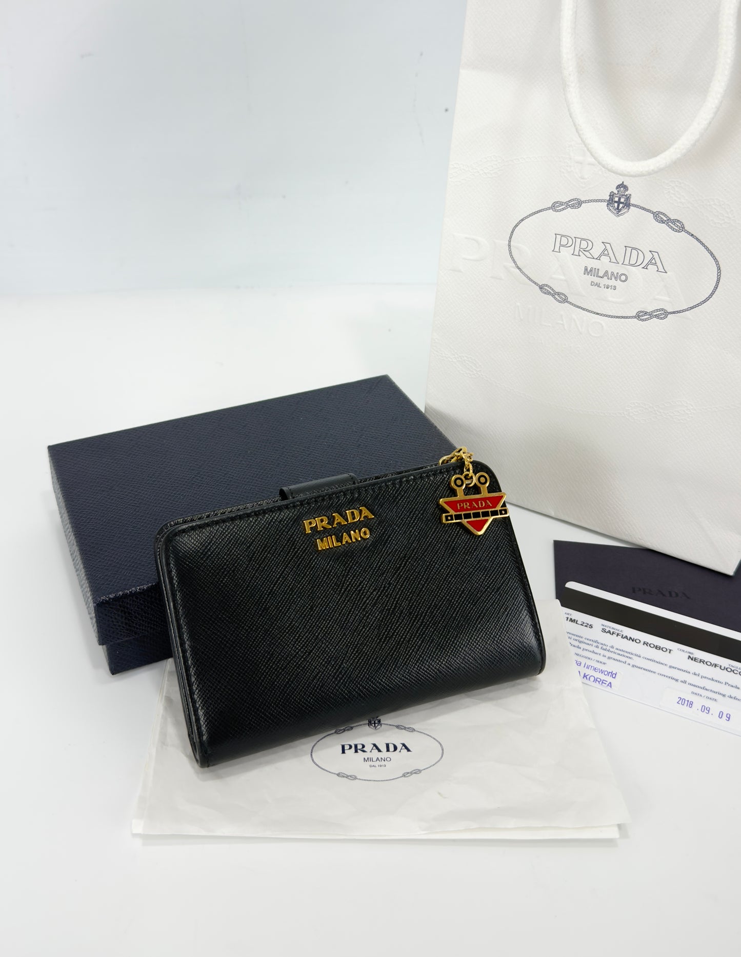 Prada Saffiano Wallet With Robot Charm