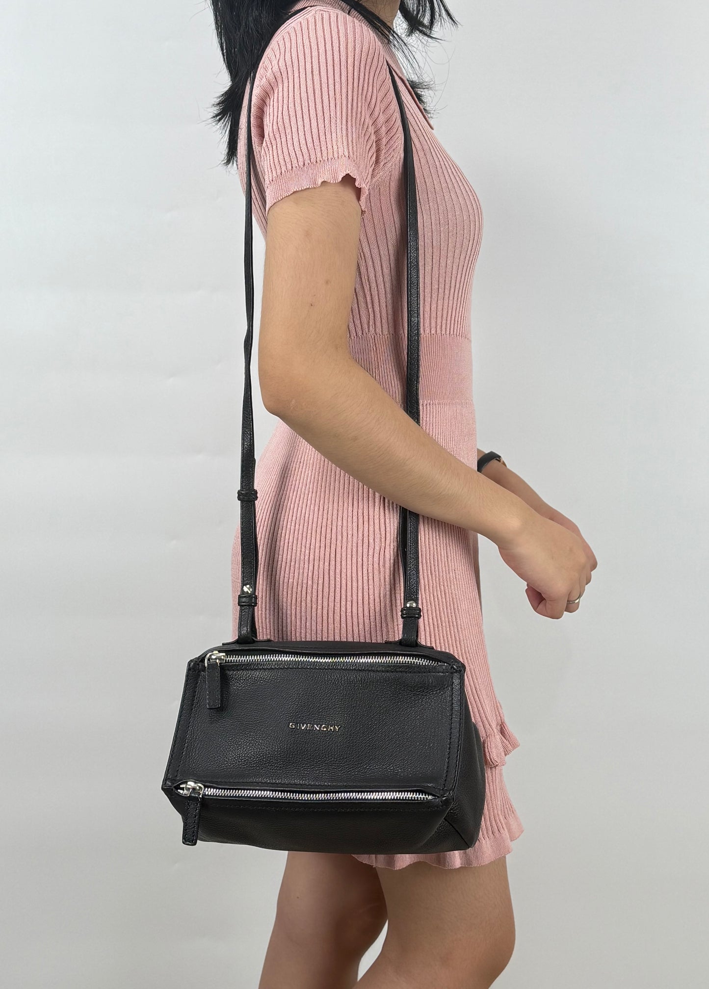 Givenchy Pandora Mini Black Grained Leather Shoulder Bag