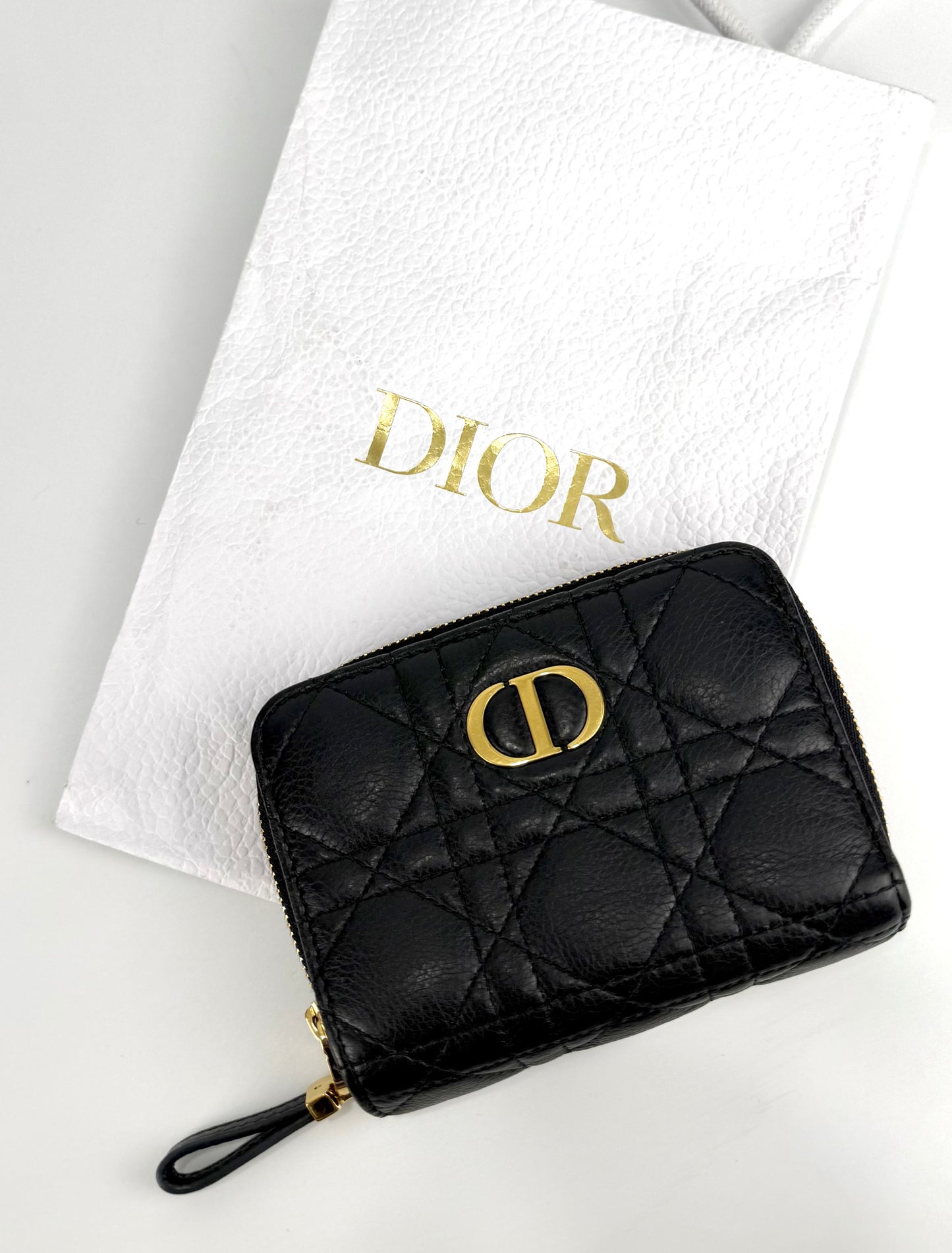 Dior Caro Scarlet Wallet In Black Supple Cannage Calfskin