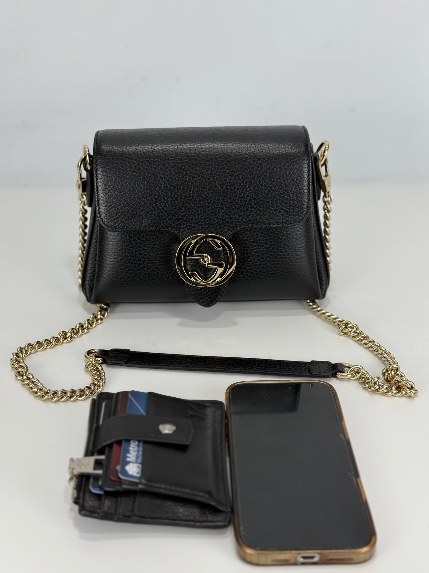 Gucci Interlocking G Black Leather Chain Shoulder Bag