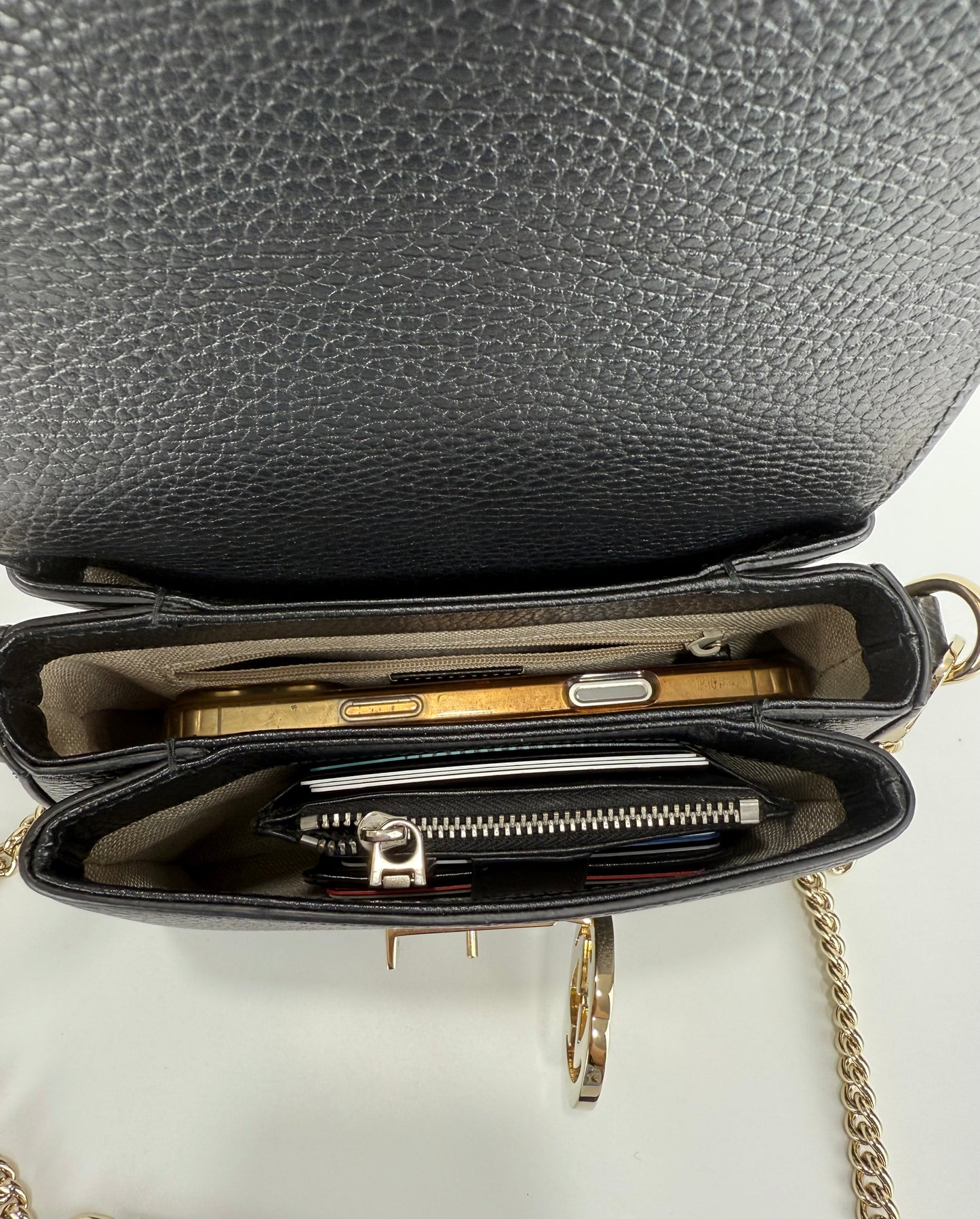 Gucci Interlocking G Black Leather Chain Shoulder Bag