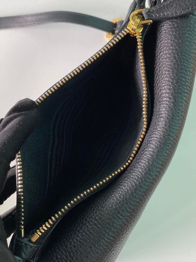 Black Vitello Daino Leather Flap Crossbody Bag with 3 compartments