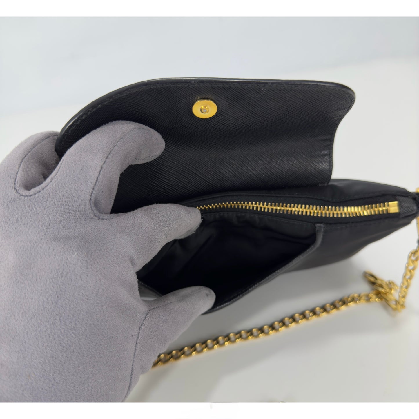 Prada Black Tessuto Nylon Saffiano Chain Crossbody Bag