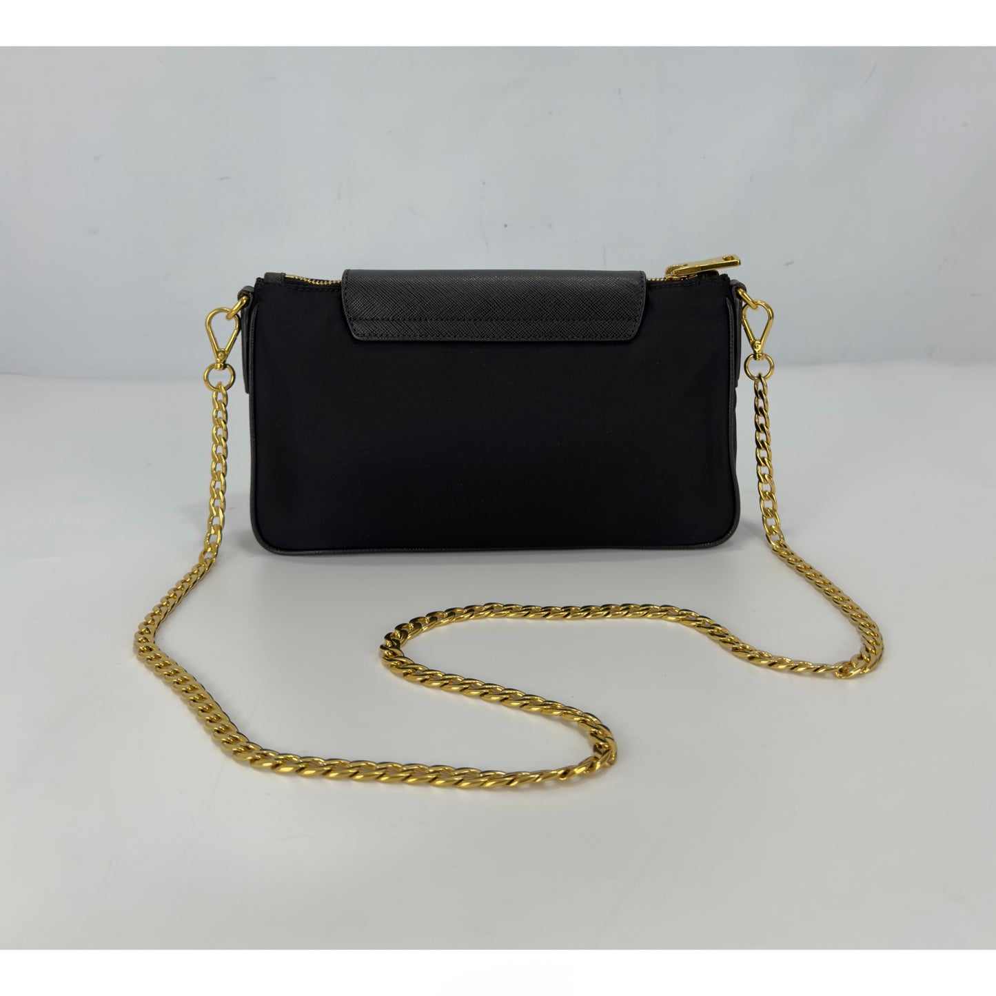 Prada Black Tessuto Nylon Saffiano Chain Crossbody Bag