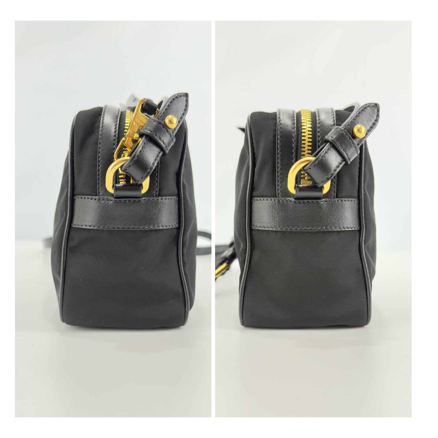 Prada Black Nylon/Leather Zip-Top Camera Crossbody Bag 1BH085