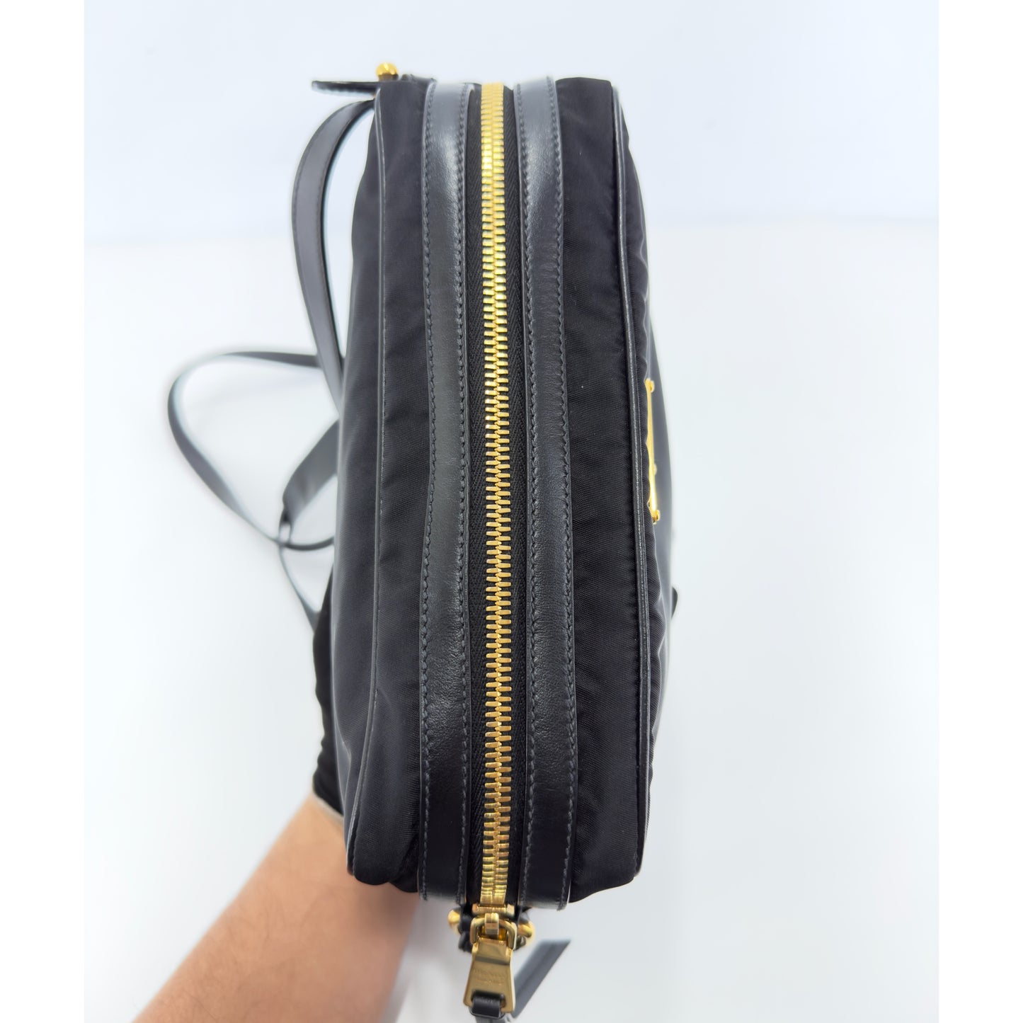 Prada Black Nylon/Leather Zip-Top Camera Crossbody Bag 1BH085