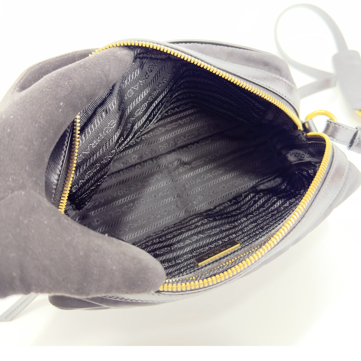 Prada Black Nylon/Leather Zip-Top Camera Crossbody Bag 1BH085