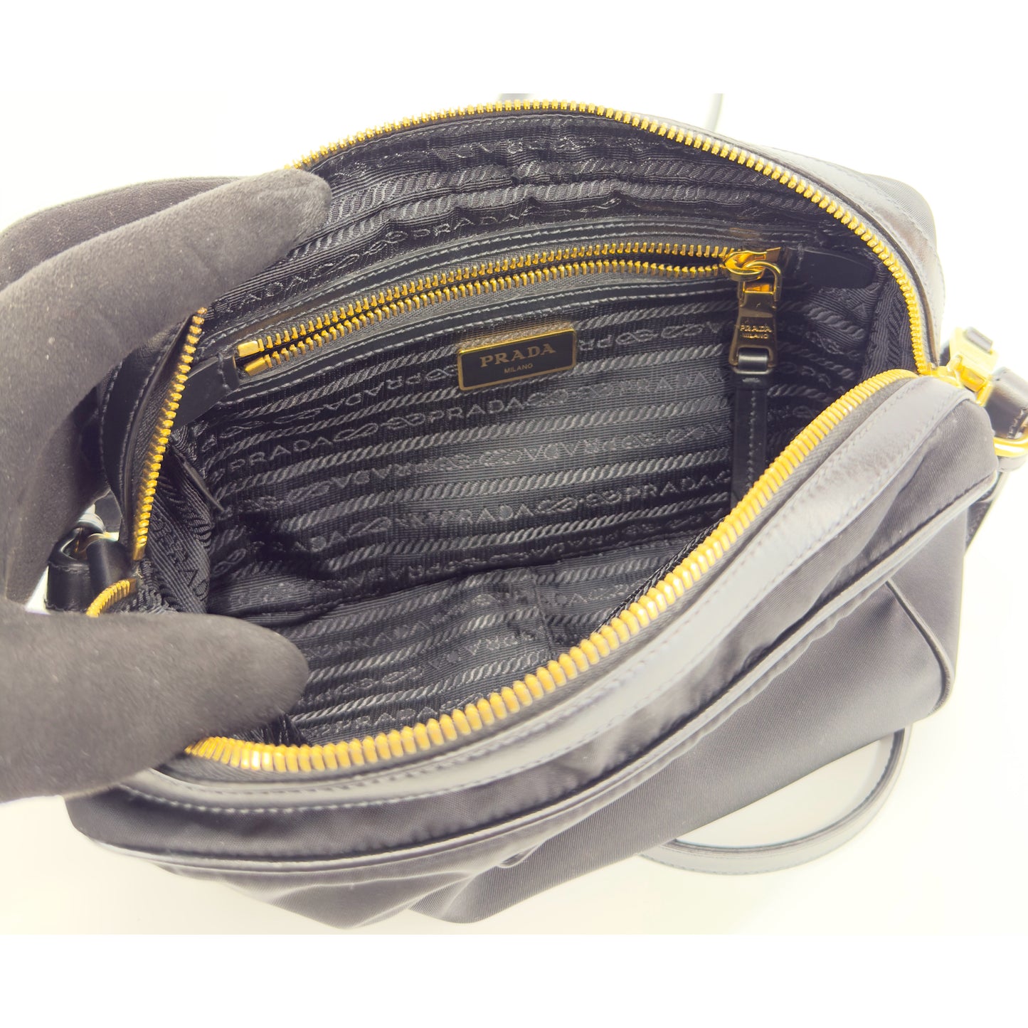 Prada Black Nylon/Leather Zip-Top Camera Crossbody Bag 1BH085