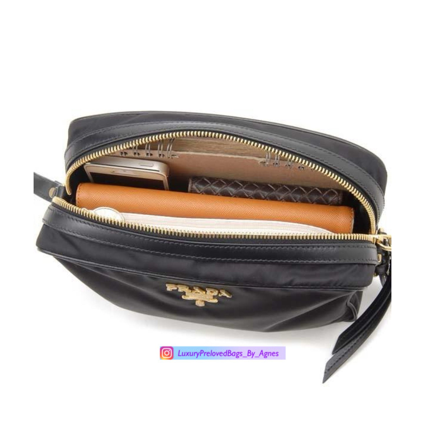 Prada Black Nylon/Leather Zip-Top Camera Crossbody Bag 1BH085