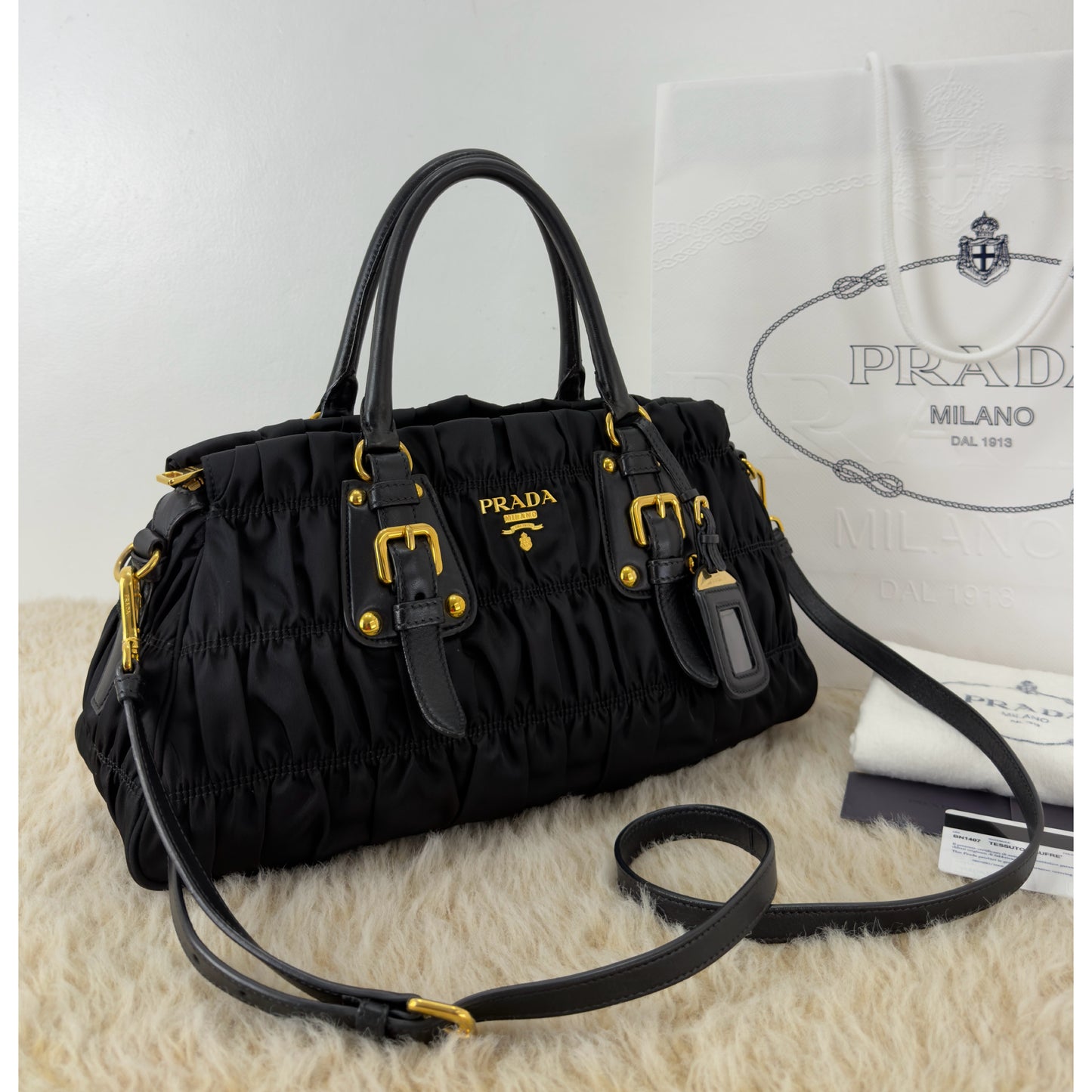 Prada Tessuto Gaufre Two Way Nylon Satchel Bag