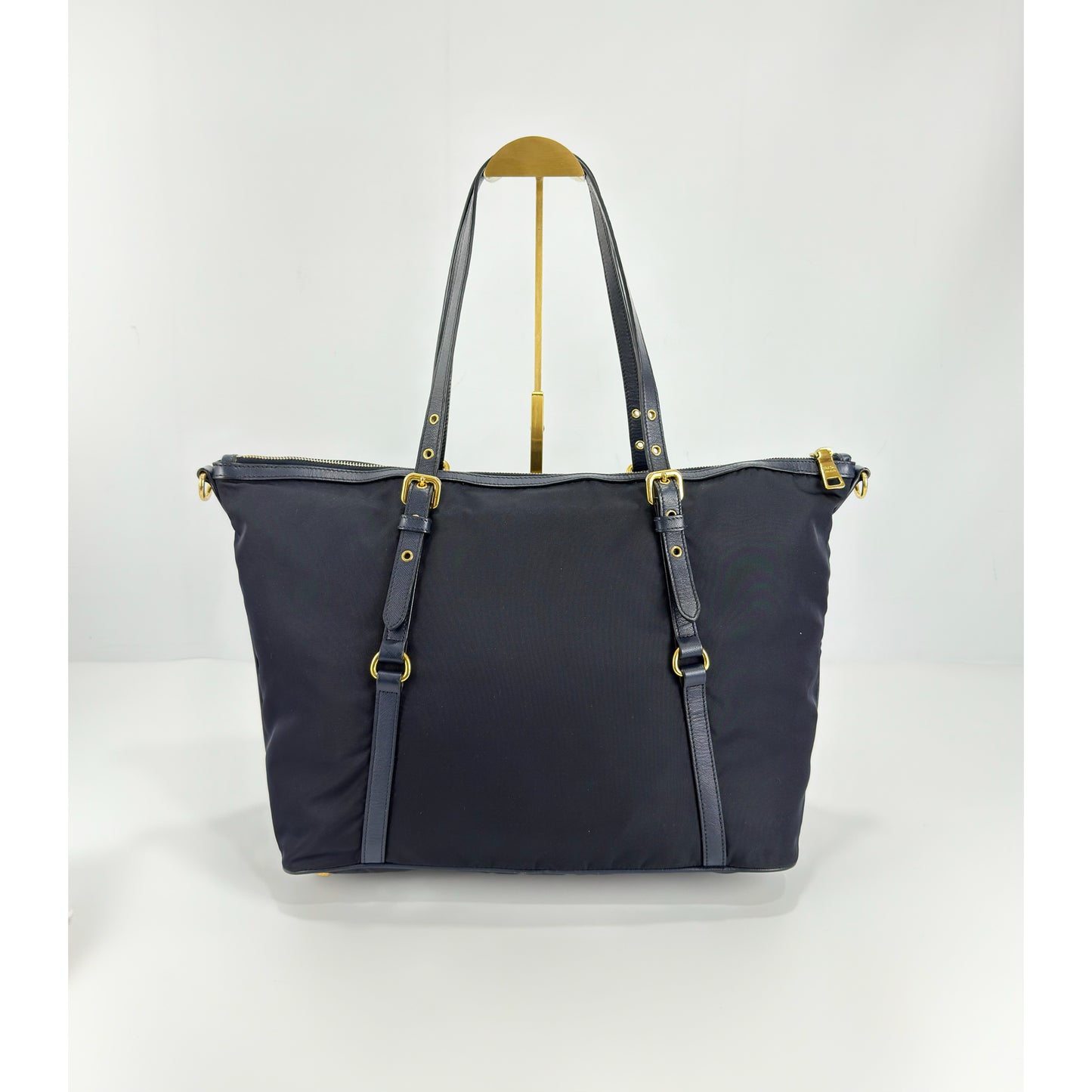 Prada Navy Blue Tessuto Nylon And Saffiano Leather Tote Bag