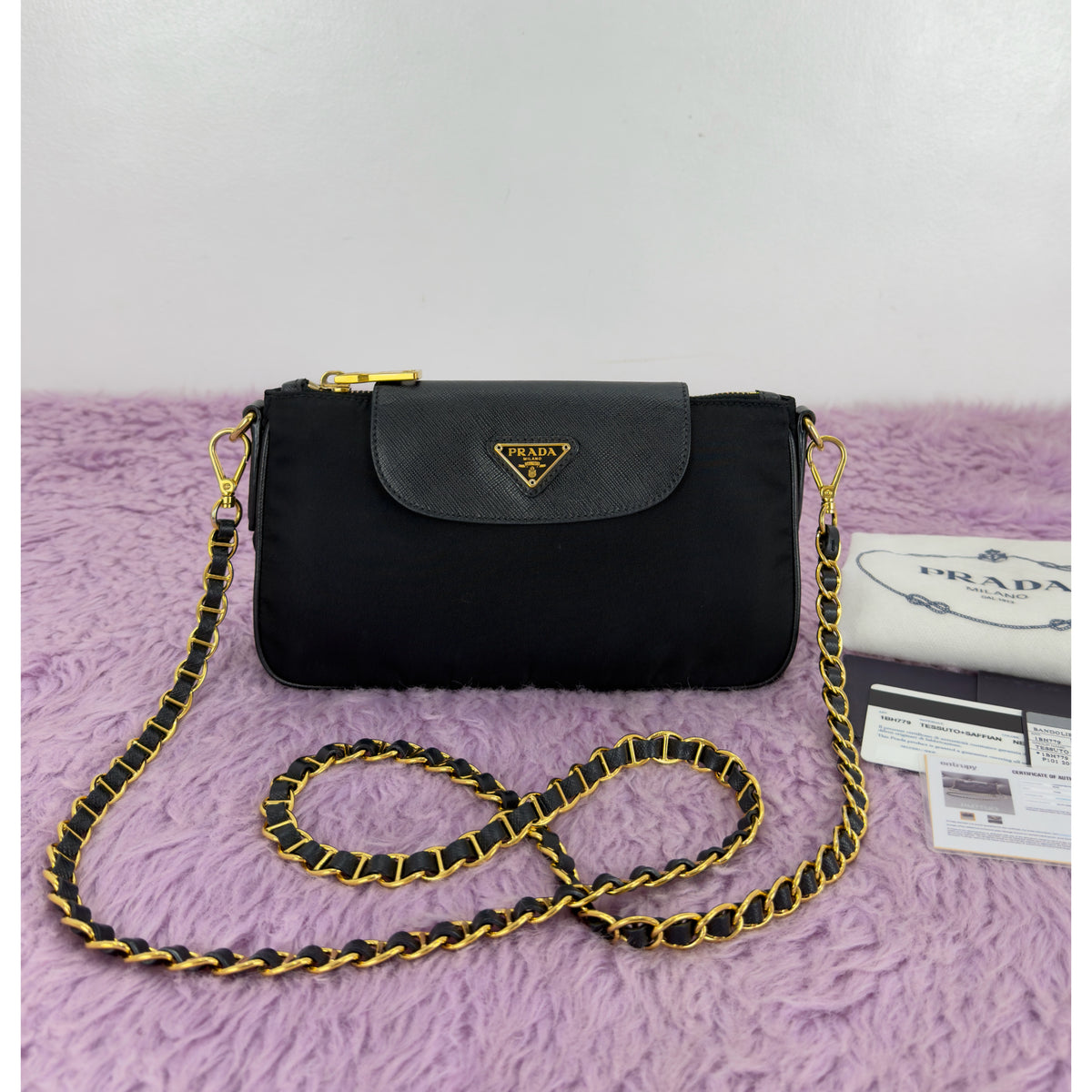 Prada Tessuto Nylon Saffiano Leather Chain Crossbody