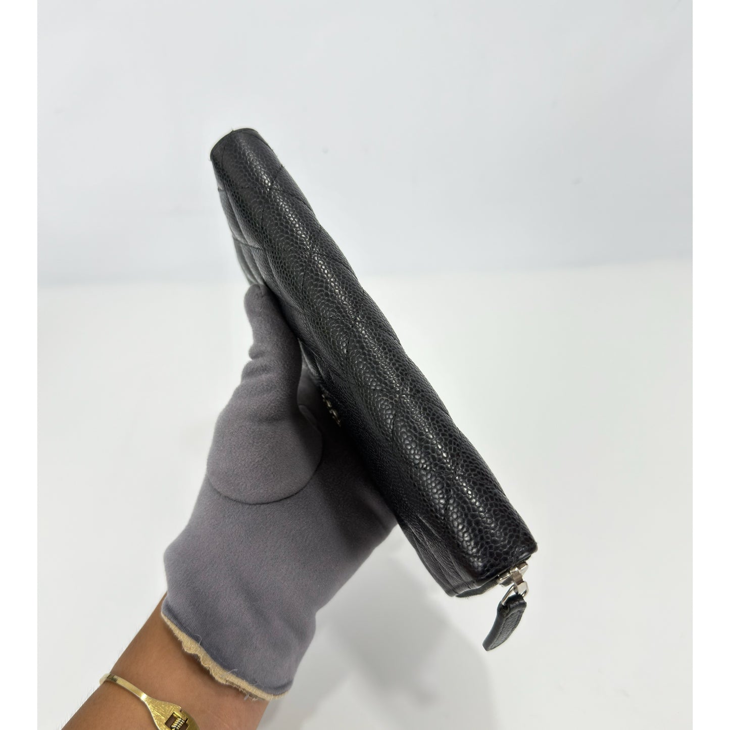Chanel Caviar Quilted Large Gusset Zip Around Wallet Black