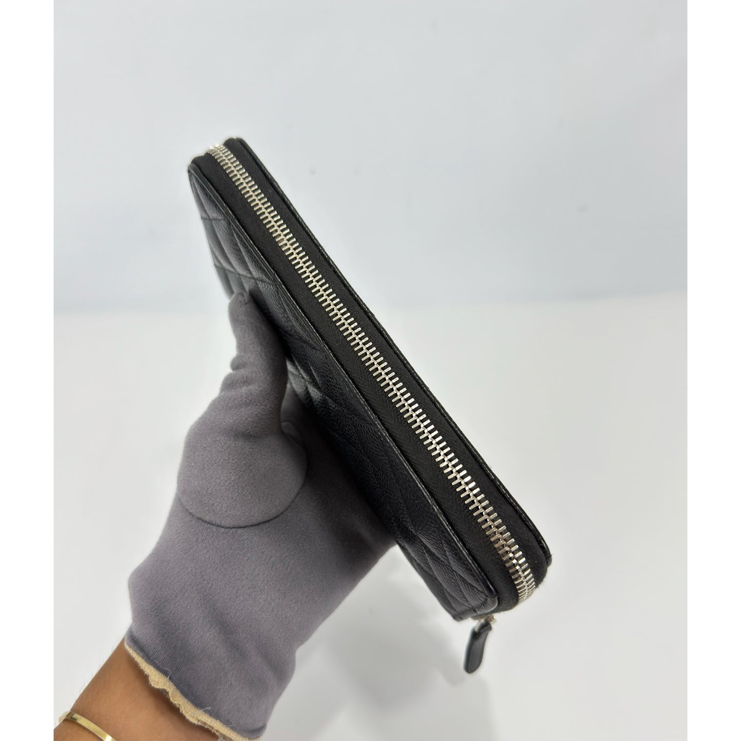 Chanel Caviar Quilted Large Gusset Zip Around Wallet Black