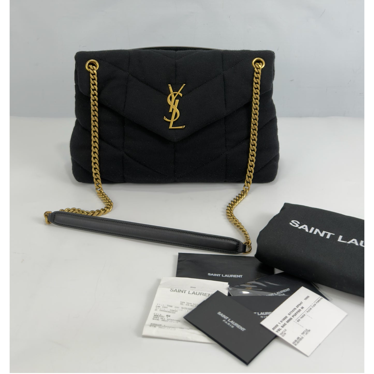 Saint Laurent Loulou Puffer Wool and Leather Shoulder Bag