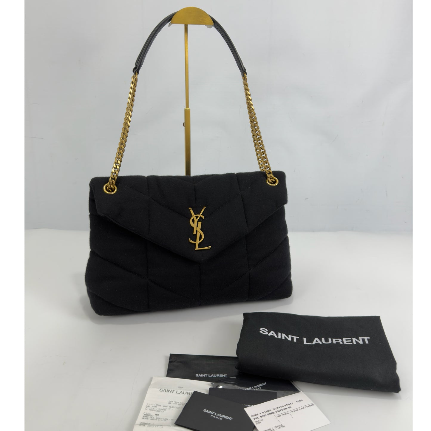 Saint Laurent Loulou Puffer Wool and Leather Shoulder Bag