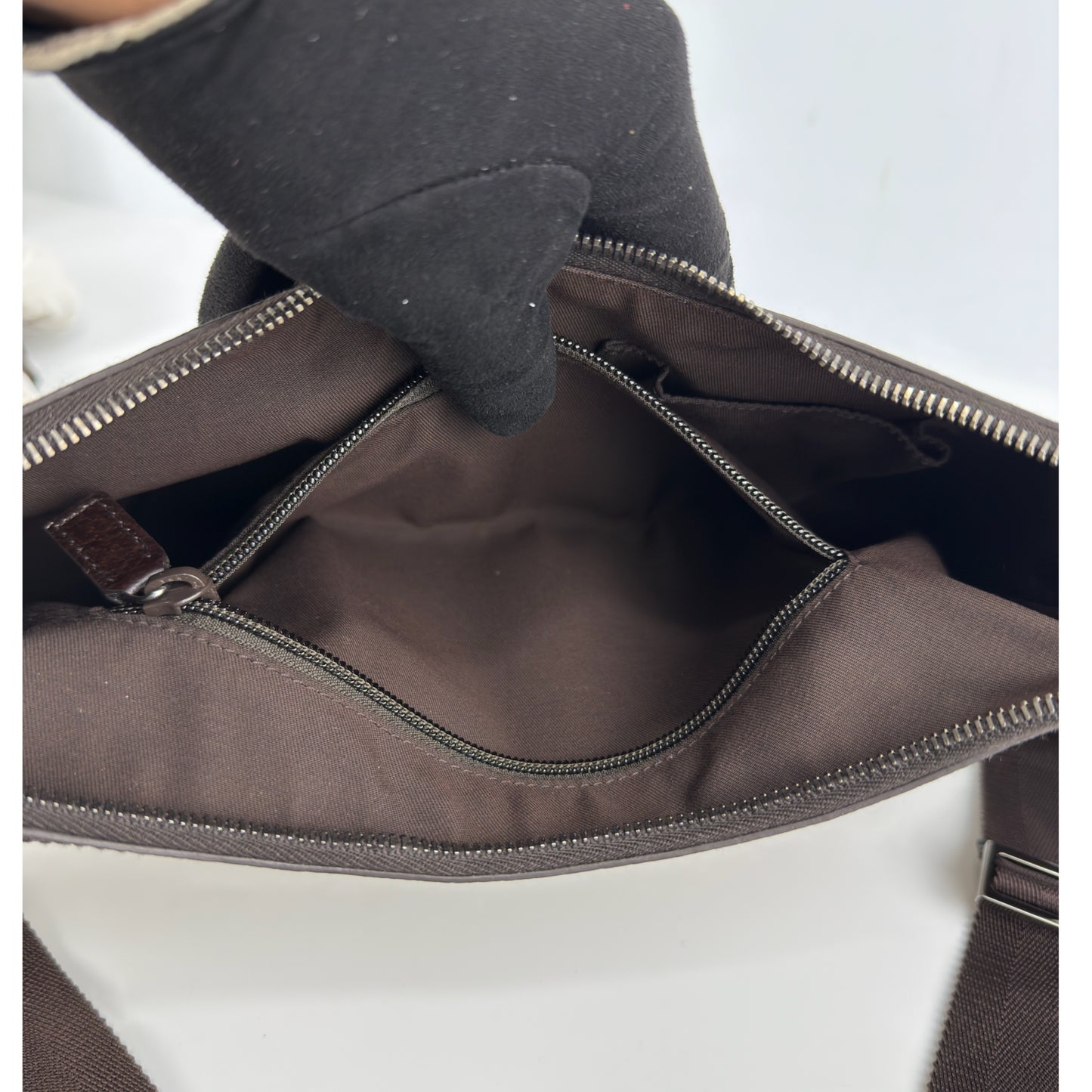 Gucci Monogram Medium Half Moon Hobo Dark Brown