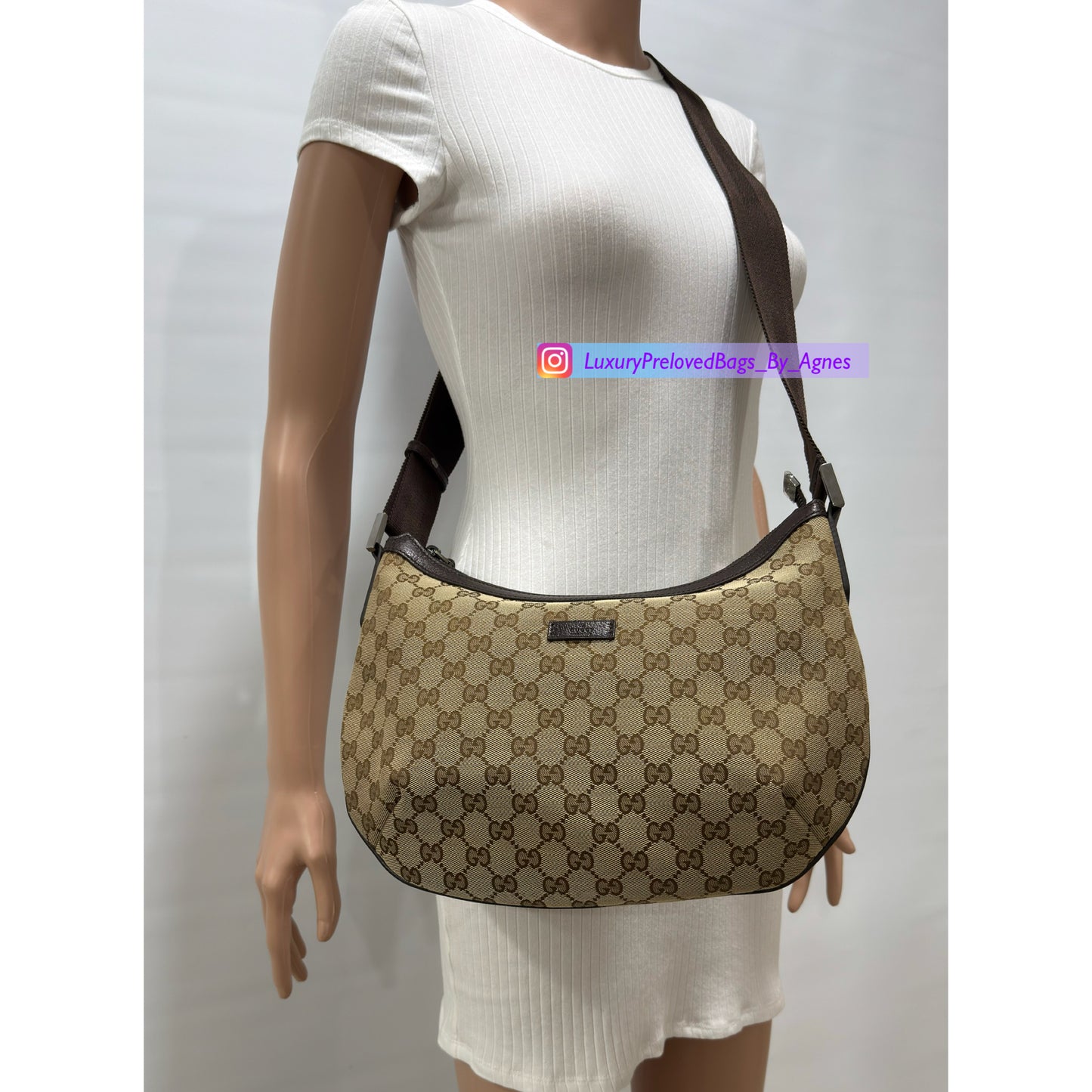 Gucci Monogram Medium Half Moon Hobo Dark Brown
