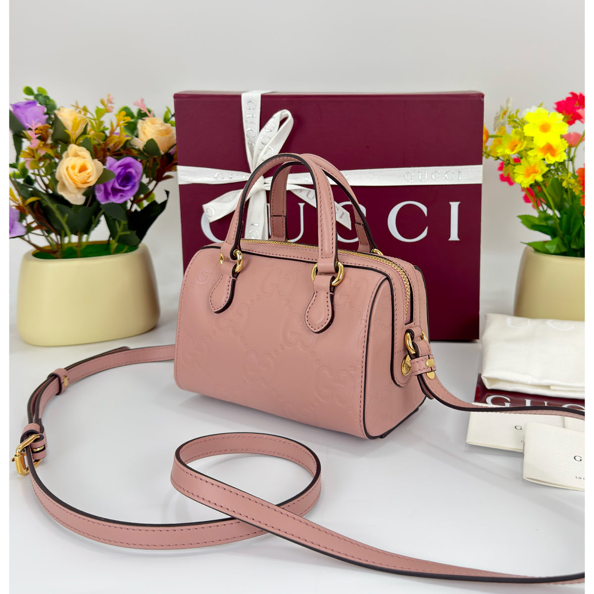 Gucci GG Convertible Boston Bag Jumbo Embossed