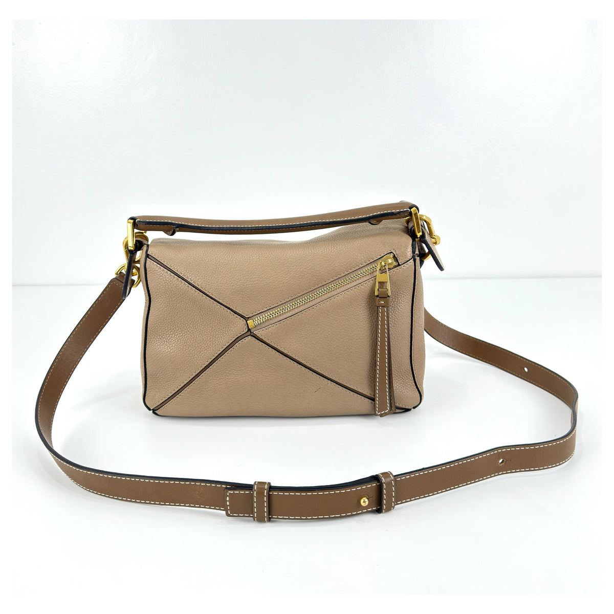 Loewe Grained Calfskin Small Puzzle Bag In Sand And Mink