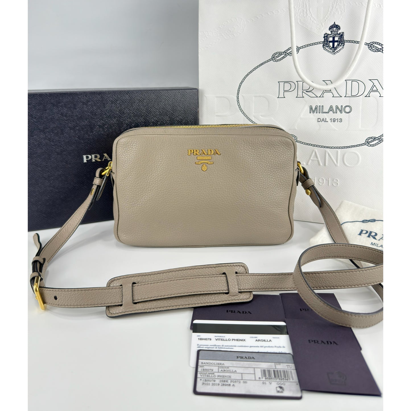 Prada Vitello Phenix Camera Bag Argilla Double Zip