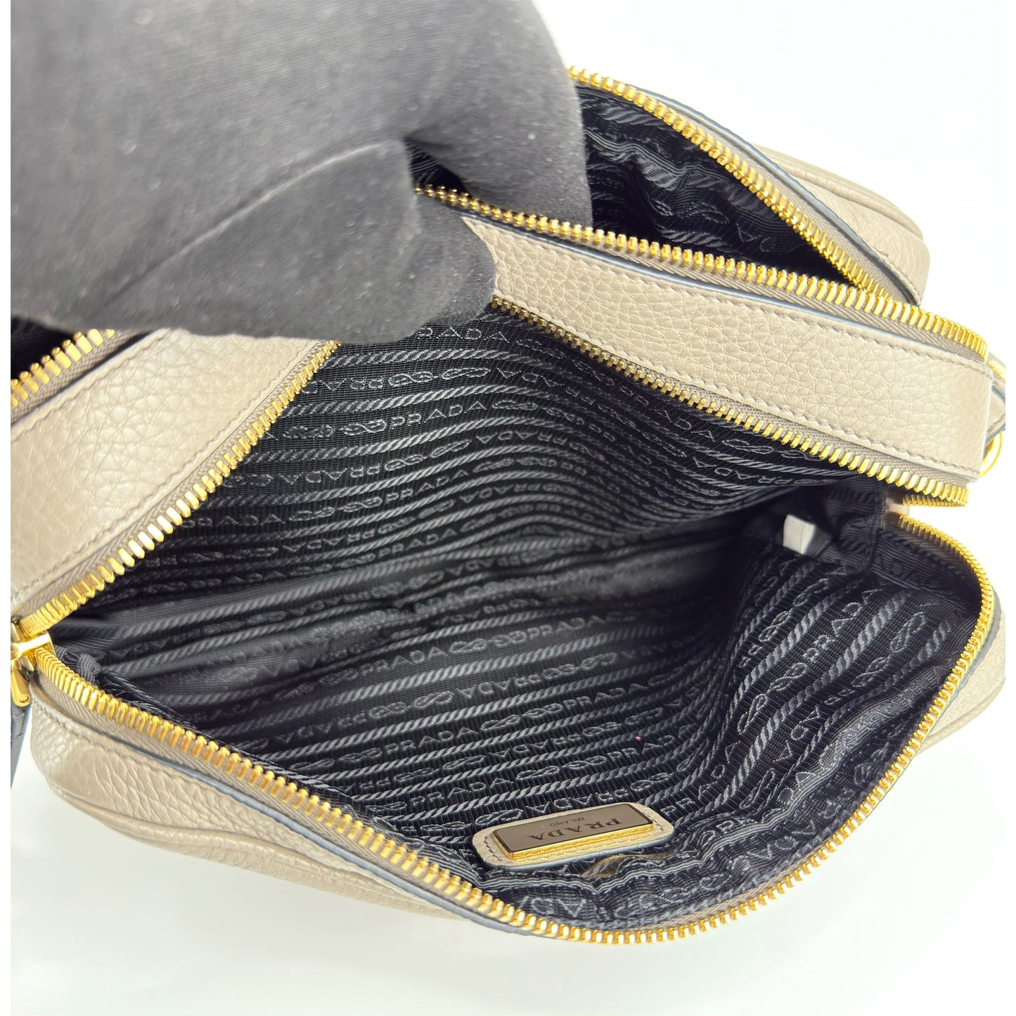 Prada Vitello Phenix Camera Bag Argilla Double Zip