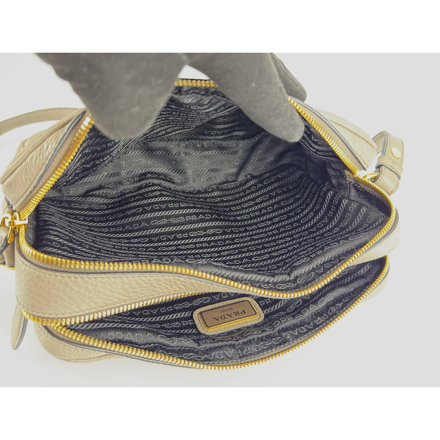 Prada Vitello Phenix Camera Bag Argilla Double Zip