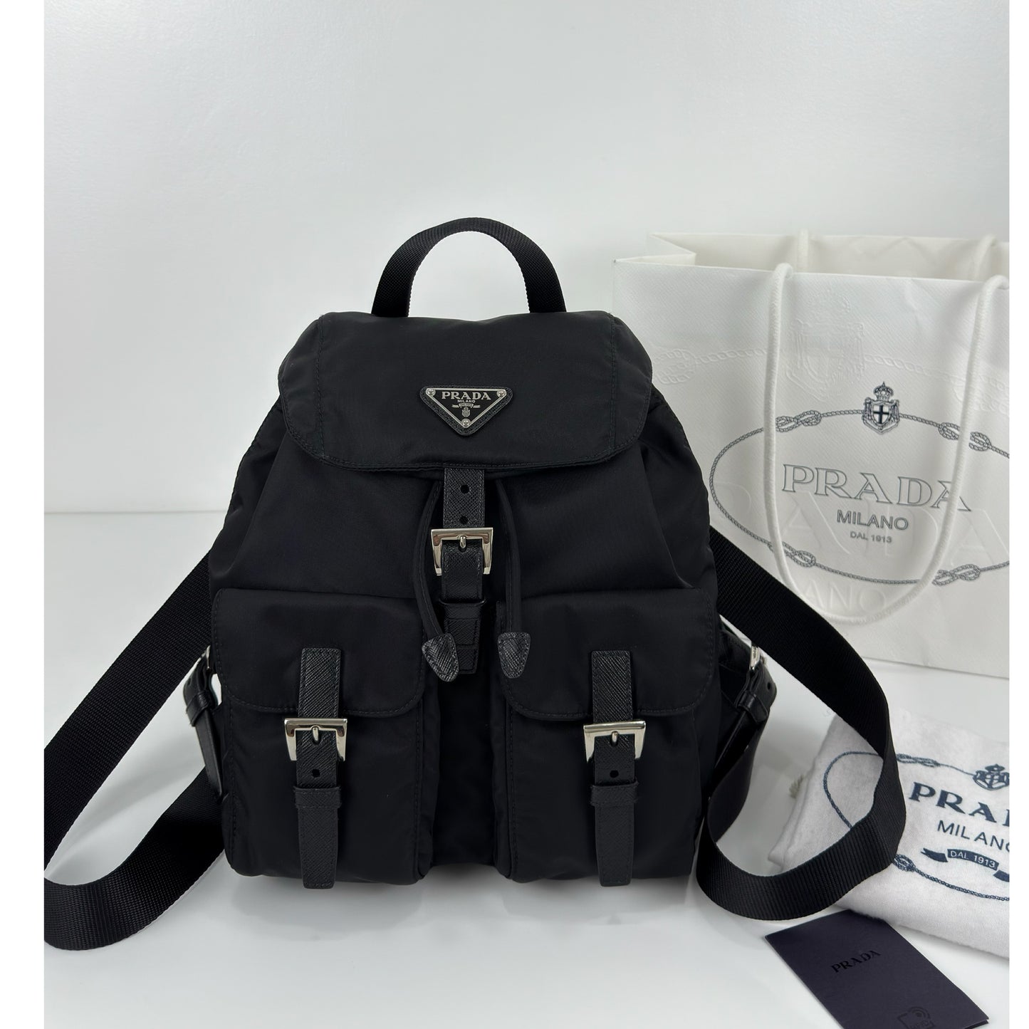 Prada Enamel Triangle Logo Re-Nylon Small Backpack