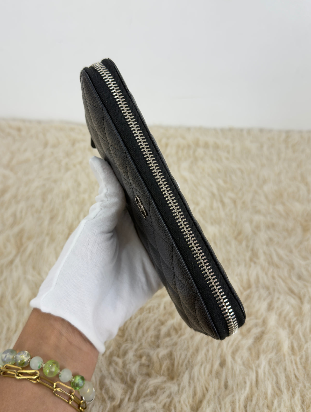 Chanel Caviar Quilted Gusset Zip Around Wallet Series 29