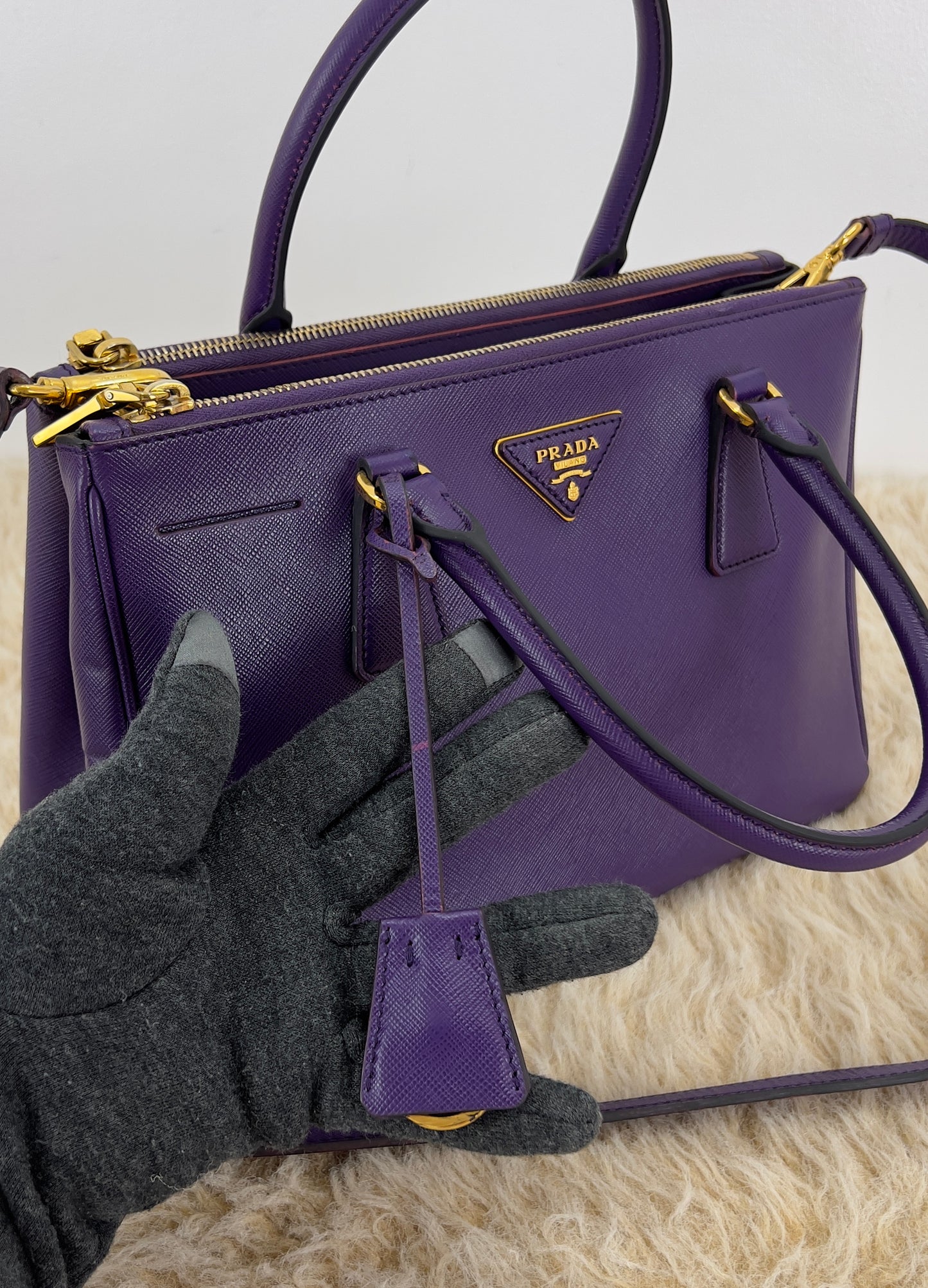 Prada Saffiano Leather Small Galleria Double Zip Tote Bag