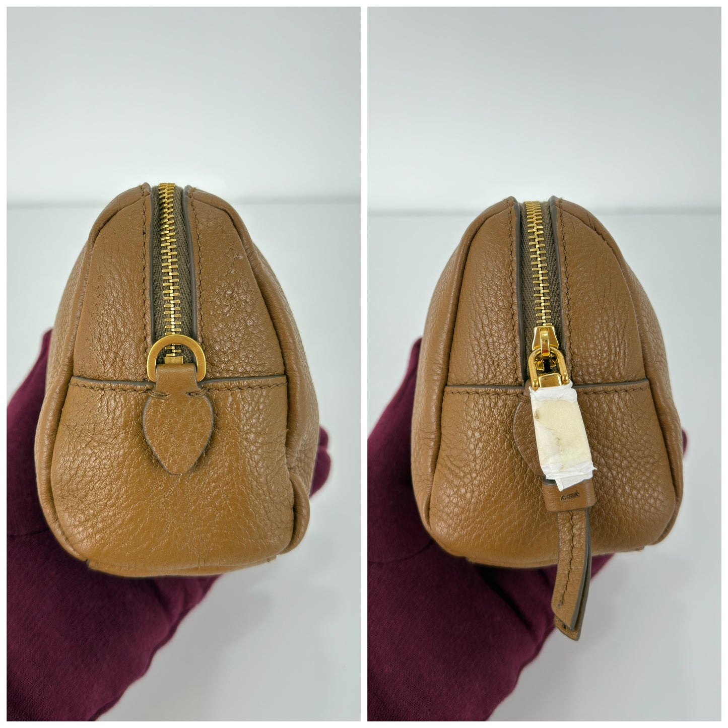 Prada Vitello Daino Canella Brown Leather Cosmetic Pouch