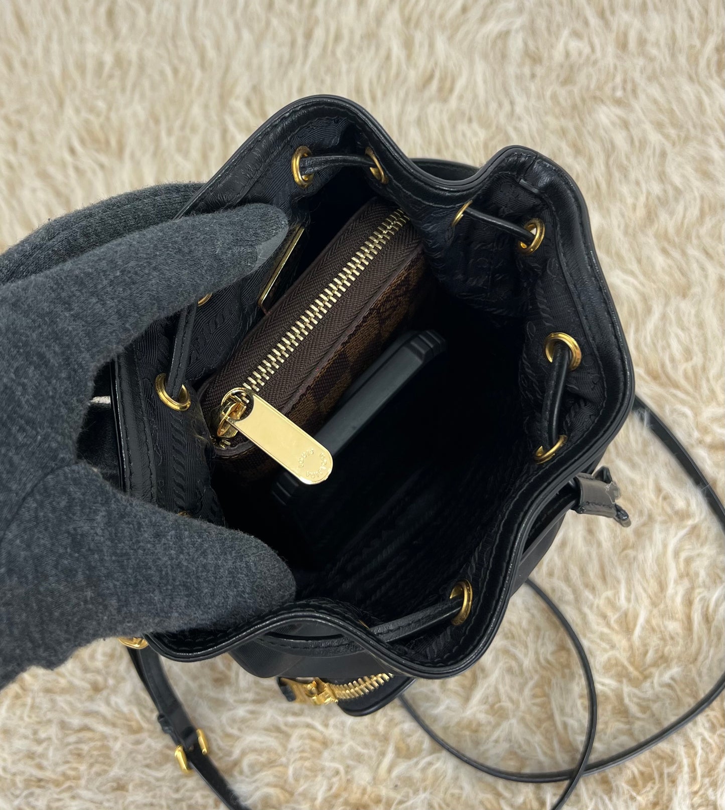 Prada Drawstring Bucket Bag Tessuto