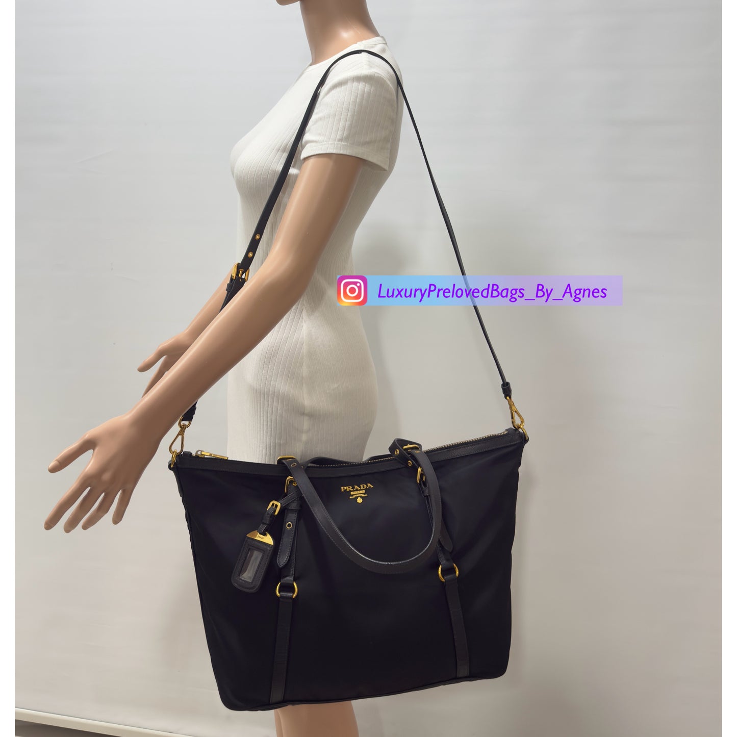 Prada Black Tessuto Nylon And Saffiano
Leather Tote Bag - BR4253