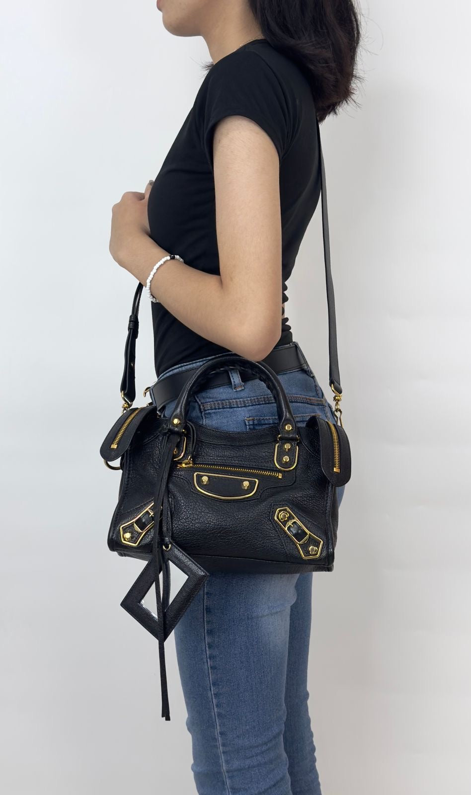 Balenciaga Black Leather Mini Classic Metallic Edge City Bag