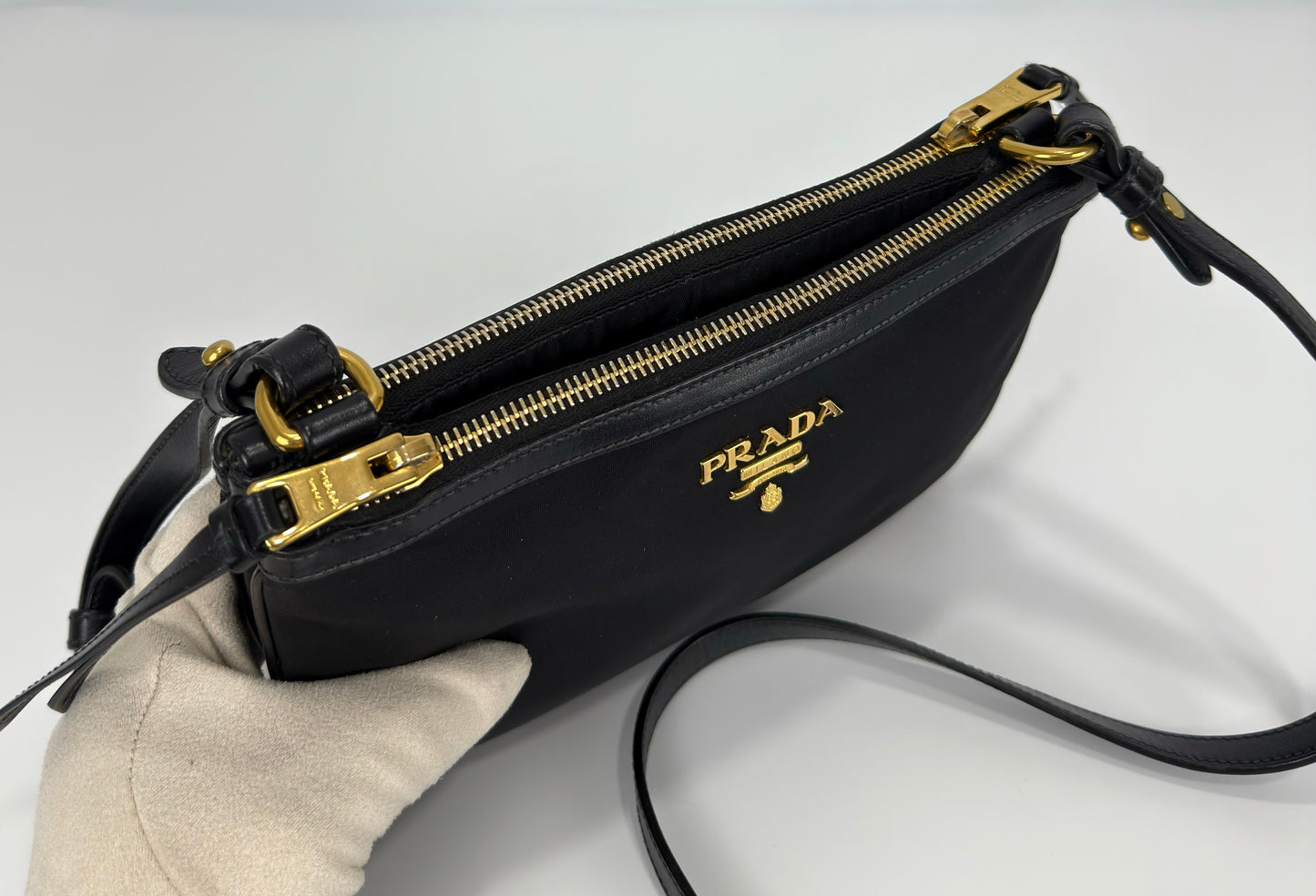 Prada Tessuto Nylon Soft Calf Double Zip