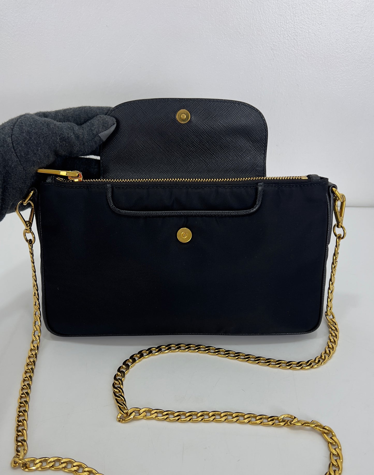 Prada Black Tessuto Nylon Saffiano Chain
