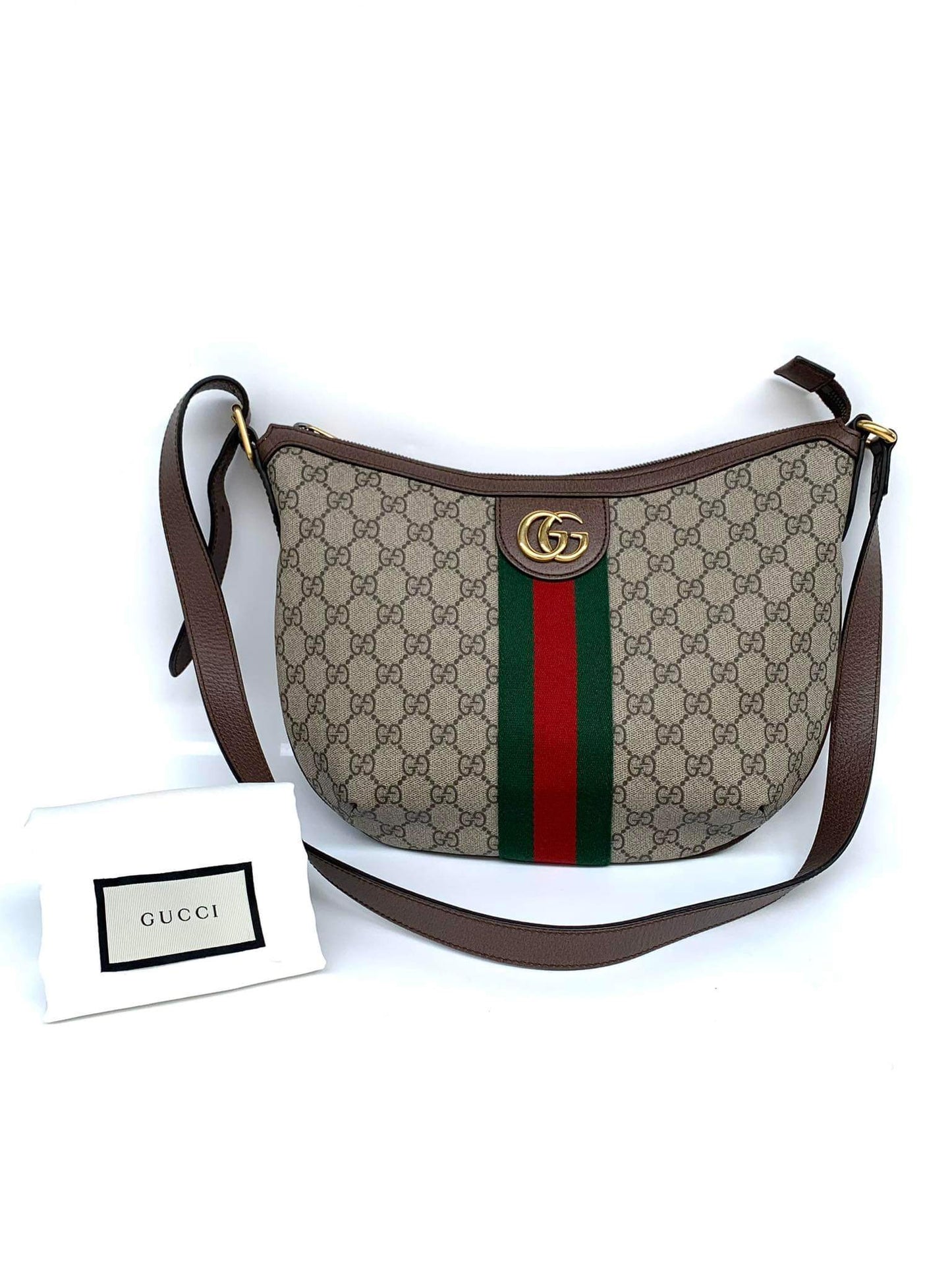 Gucci Beige GG Supreme Web Ophidia Small Half Moon Hobo