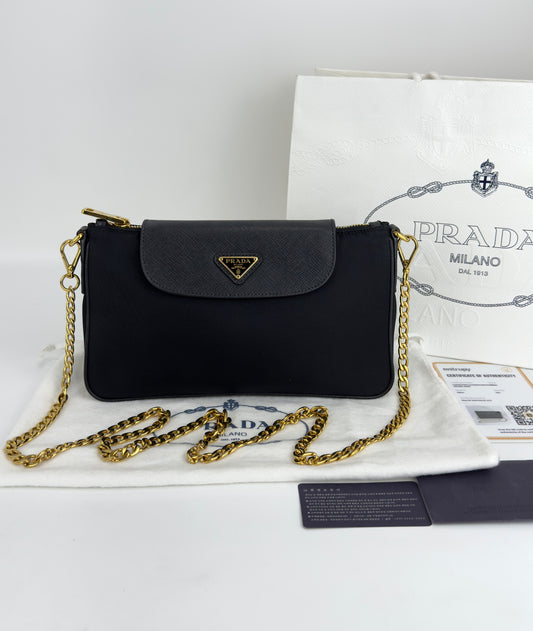 Prada 1BH085 Tessuto Nylon Convertible Clutch Sling Bag