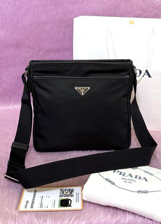 Prada Saffiano Black Tessuto Nylon Shoulder Bag